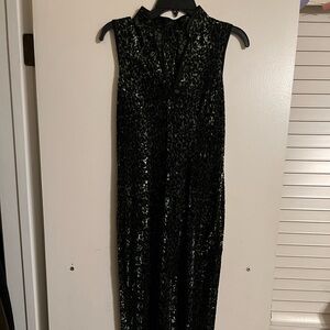 Black and Green Cheetah Print Midi Dress